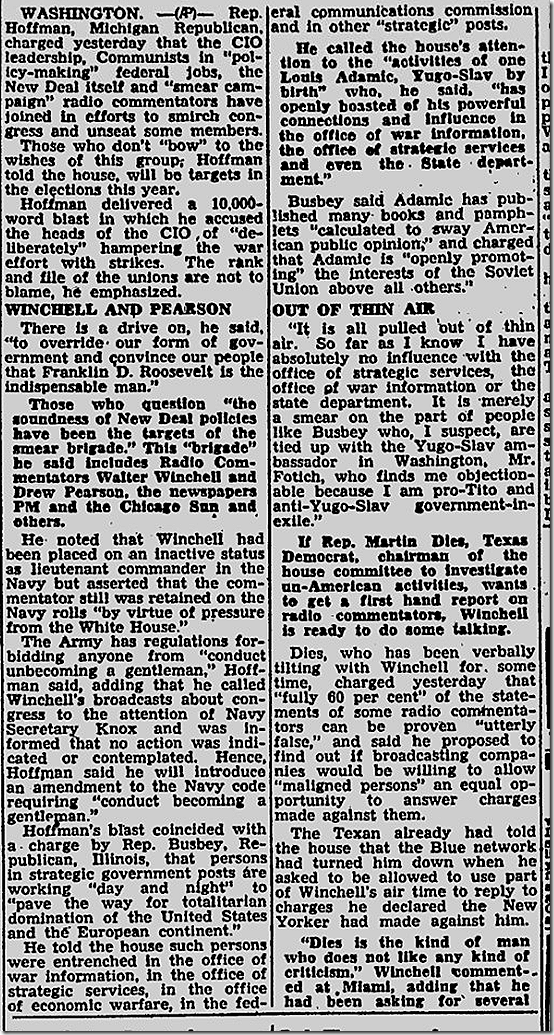 March 14, 1944, Walter Winchell 