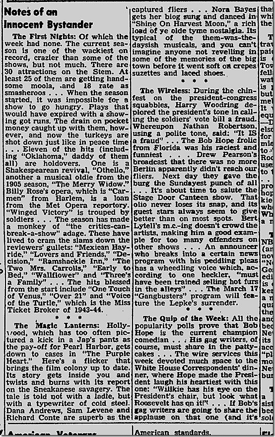 March 14, 1944, Walter Winchell 