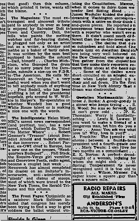 March 14, 1944, Walter Winchell 