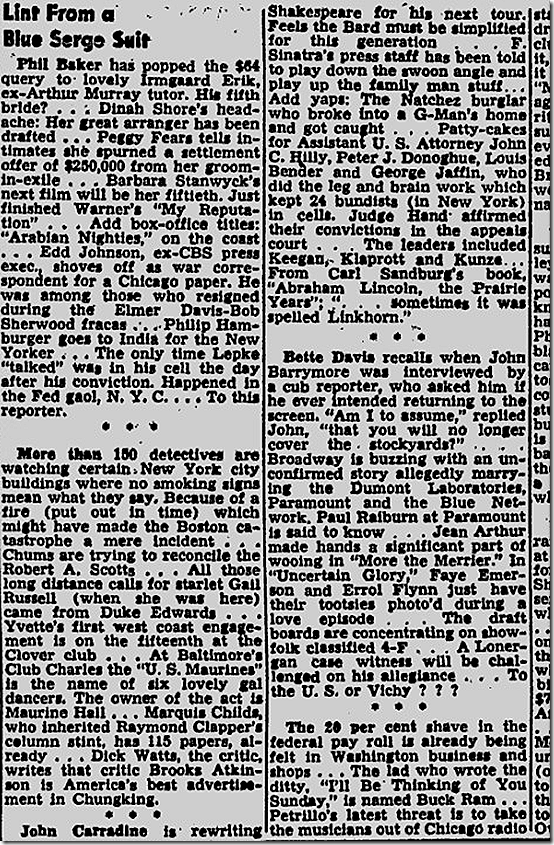 March 11, 1944, Walter Winchell