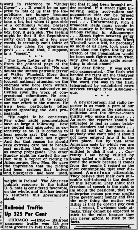 March 16, 1944, Walter Winchell 