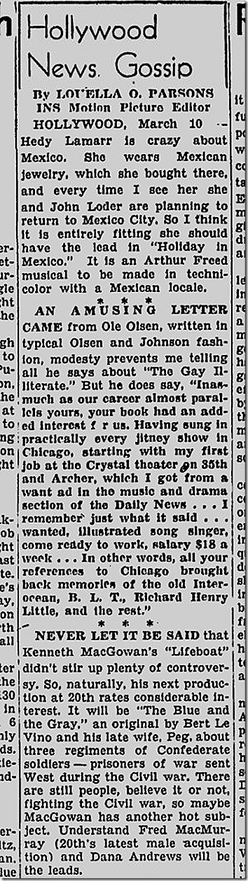 March 11, 1944, Louella Parsons