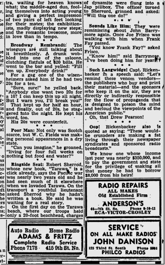 March 18, 1944, Walter Winchell 