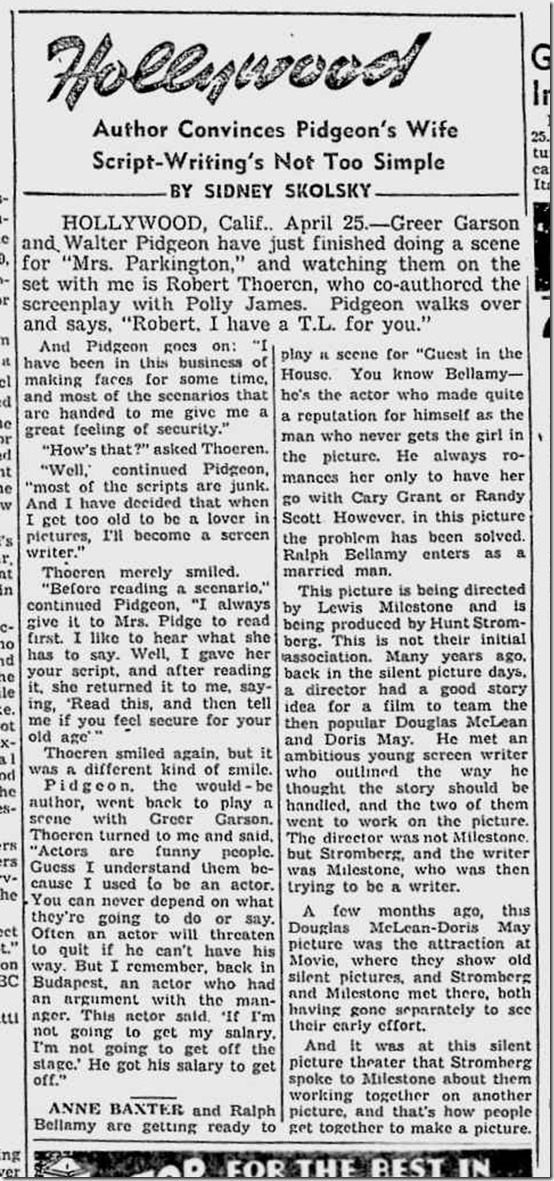 April 25, 1944, Sidney Skolsky