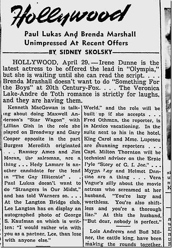 April 29, 1944, Sidney Skolsky