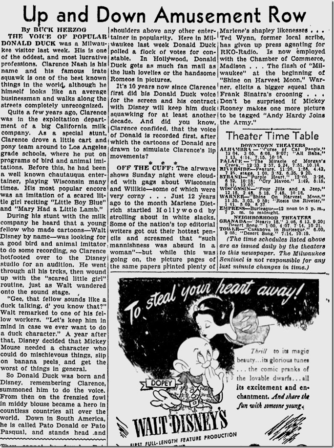 April 11, 1944, Clarence Nash 