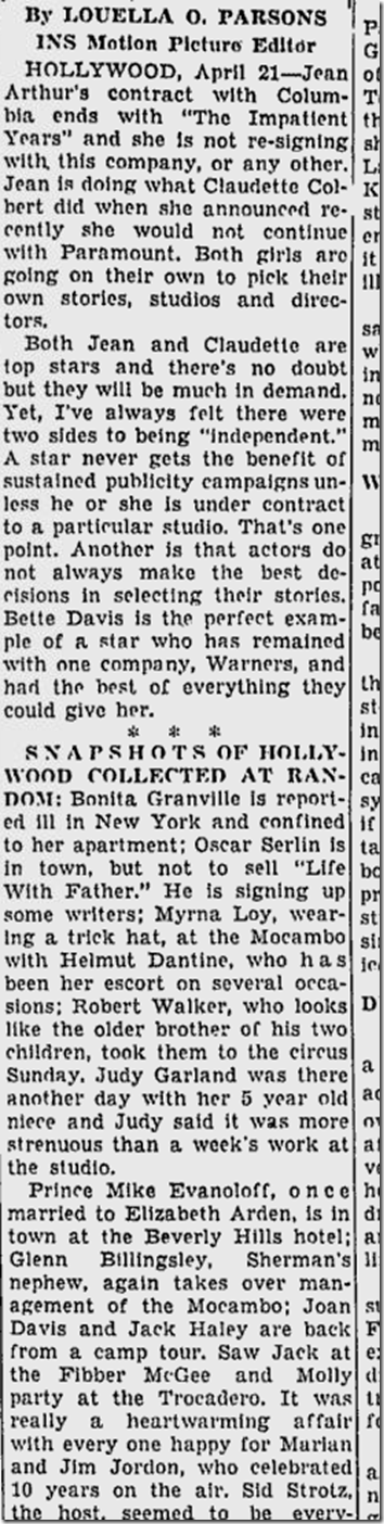 April 22, 1944, Louella Parsons 