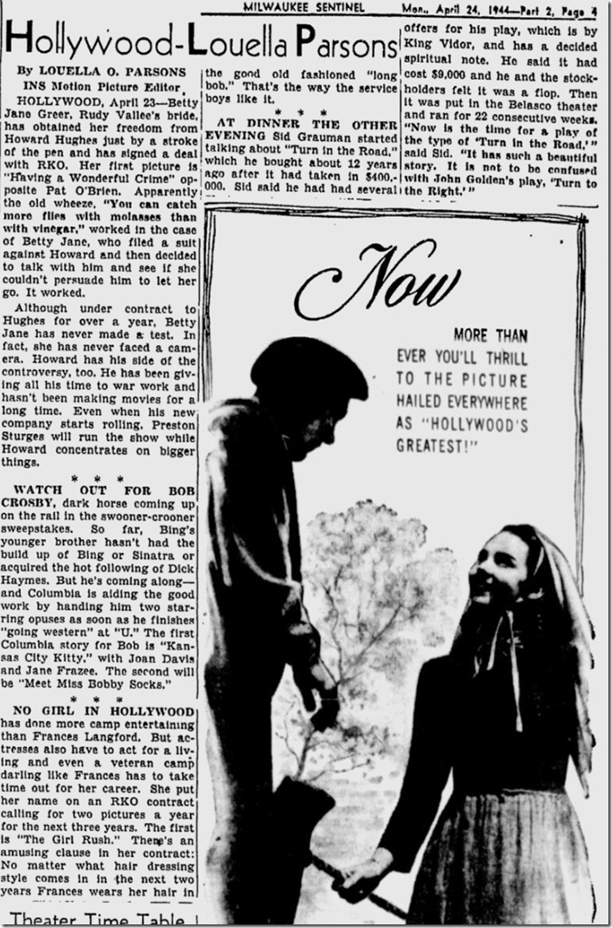 April 24, 1944, Louella Parsons 