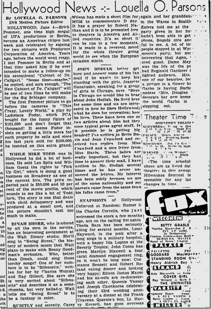 June 5, 1944, Louella Parsons 