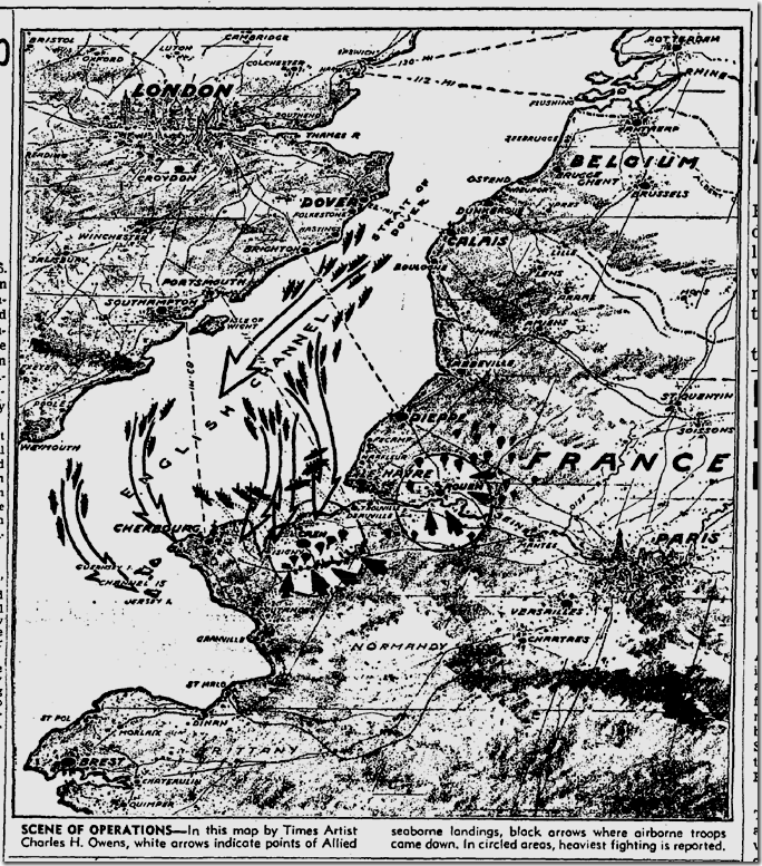June 7, 1944, D-Day Map 