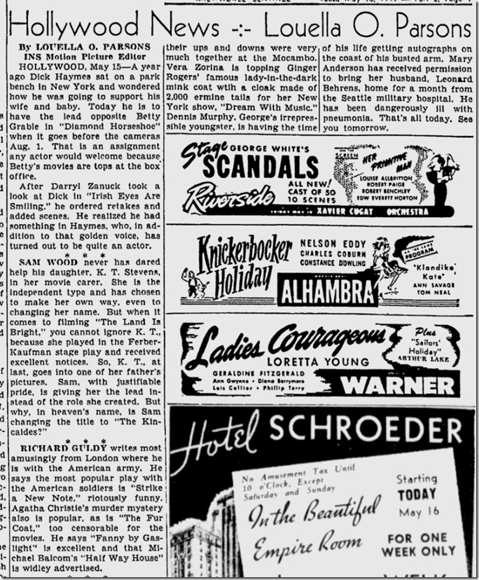 May 16, 1944, Louella Parsons 
