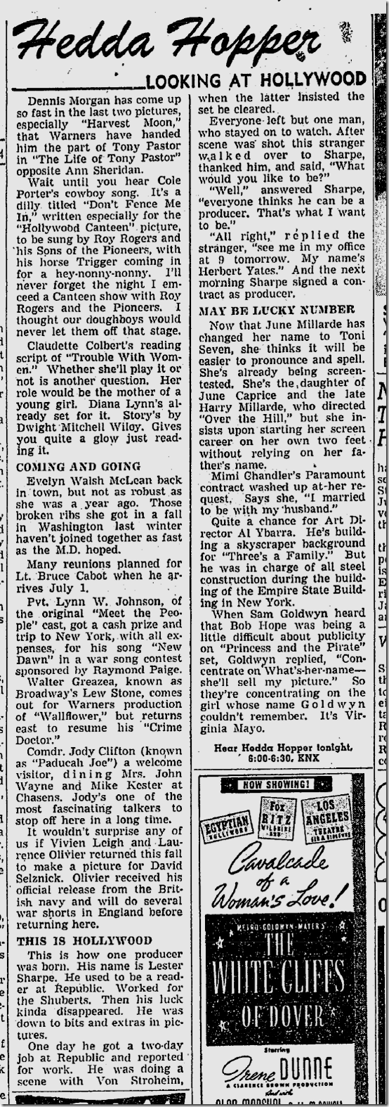 June 24, 1944, Hedda Hopper June 24, 1944, Hedda Hopper