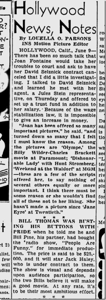 June 10, 1944, Louella Parsons