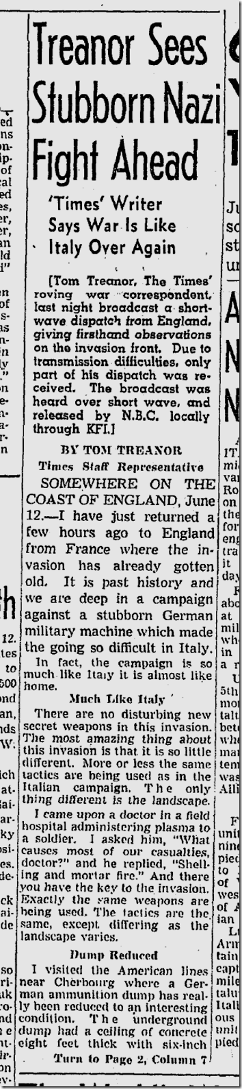 June 13, 1944, Tom Treanor 