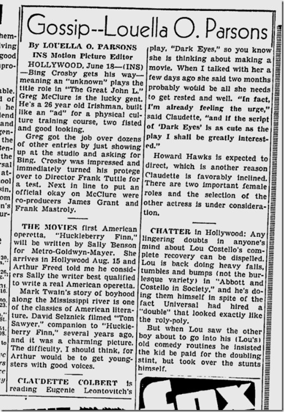 June 19, 1944, Louella Parsons 