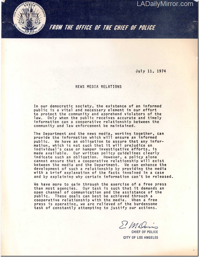 July 11, 1974, LAPD Memo 