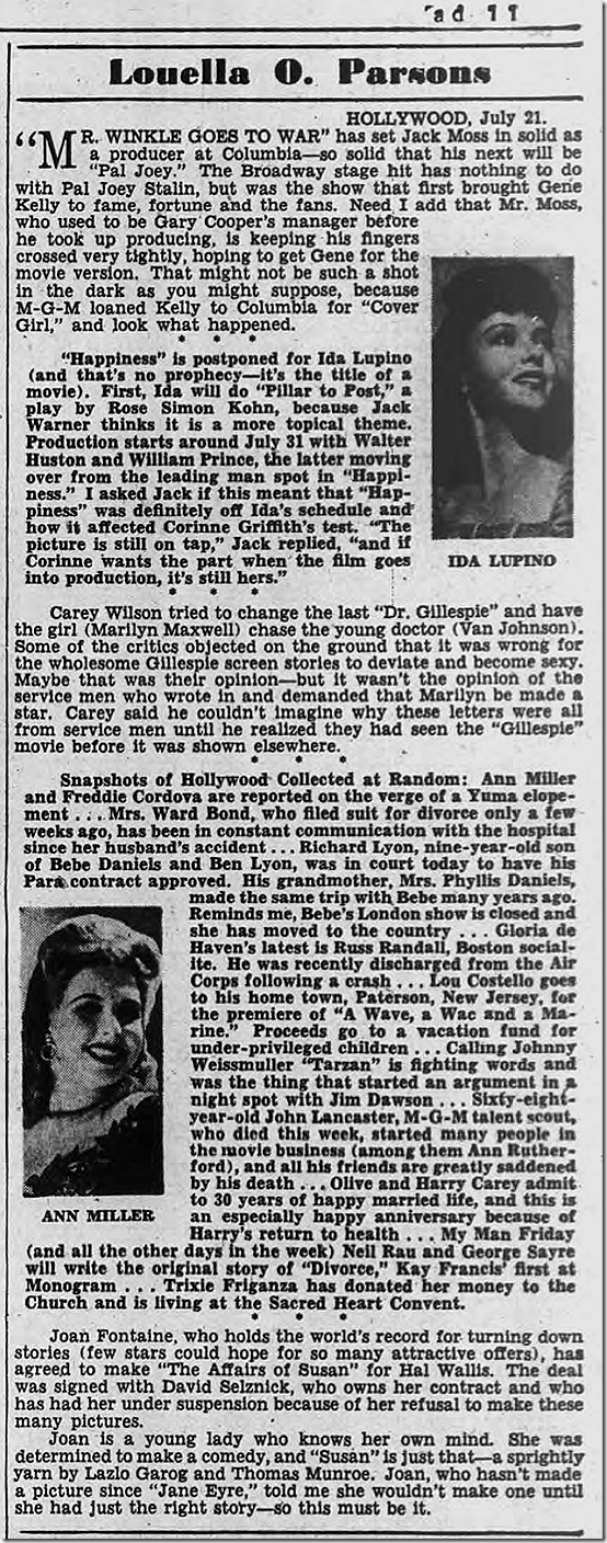 July 22, 1944, Louella Parsons 