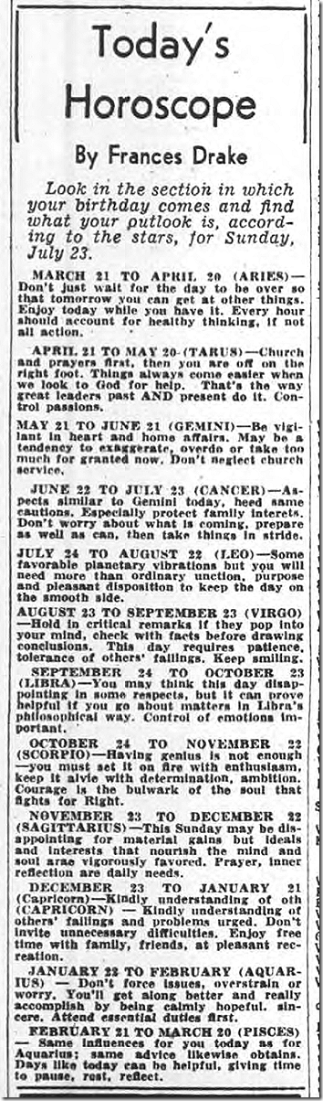 July 23, 1944, Horoscope 