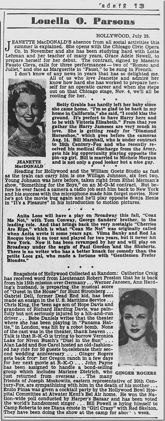 July 24, 1944, Louella Parsons 