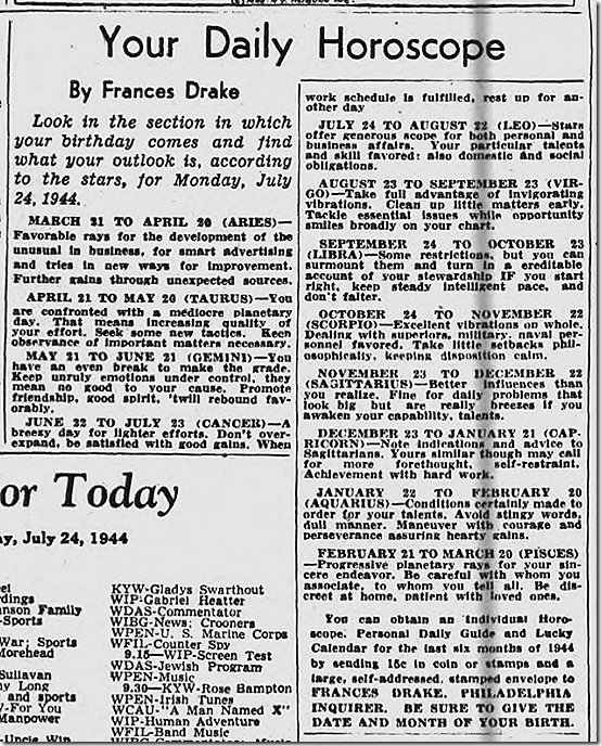 July 24, 1944, Horoscope 