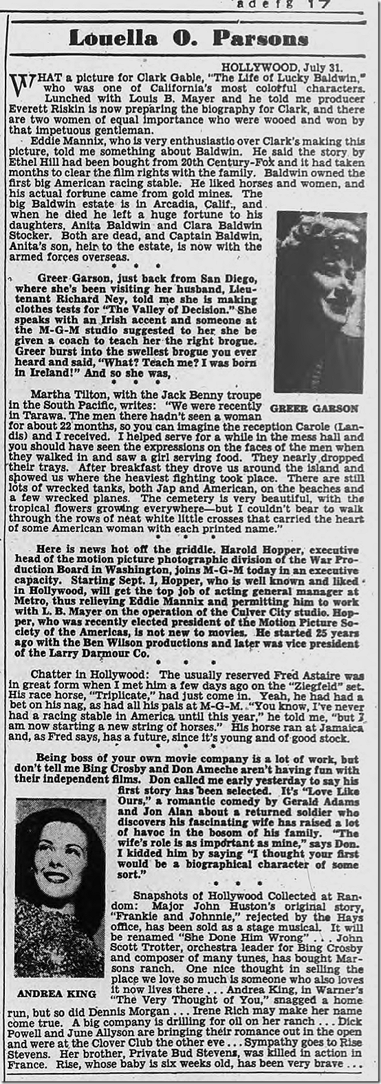 Aug. 1, 1944, Louella Parsons Aug. 1, 1944, Louella Parsons