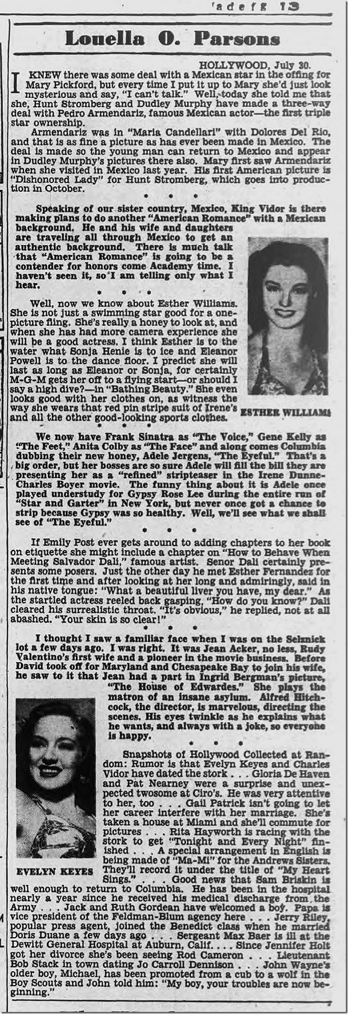 July 31, 1944, Louella Parsons 