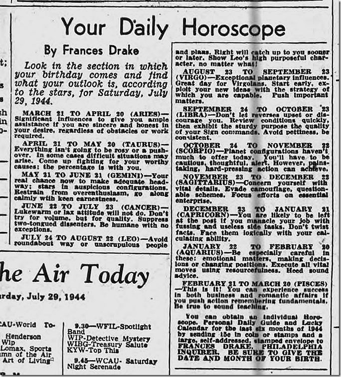July 29, 1944, Horoscope 