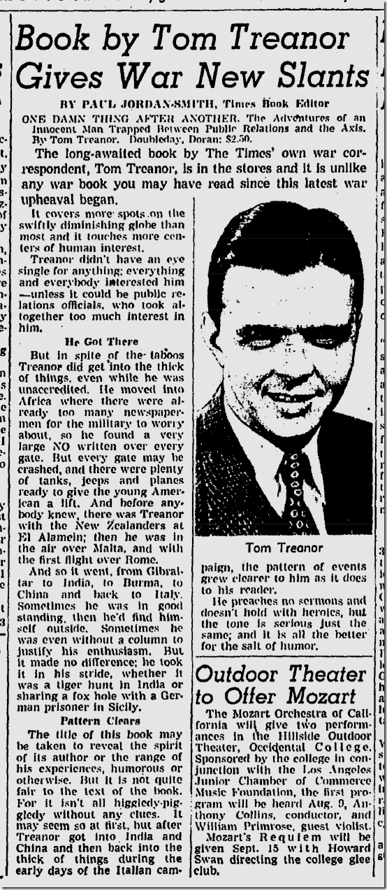 July 30, 1944, Tom Treanor