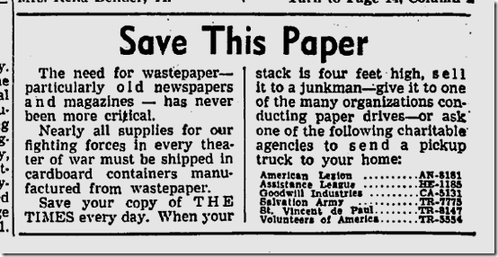 Aug. 22, 1944, Paper Drive 