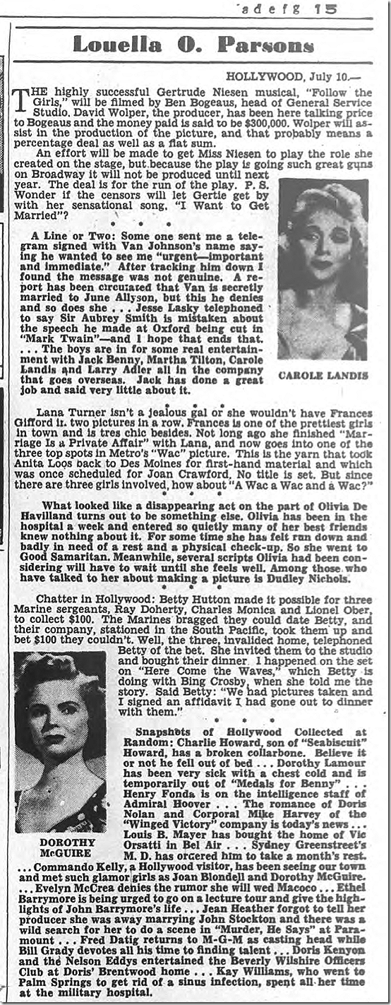 July 11, 1944, Louella Parsons 