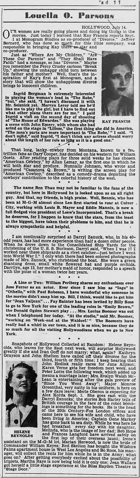 July 15, 1944, Louella Parsons July 15, 1944, Louella Parsons