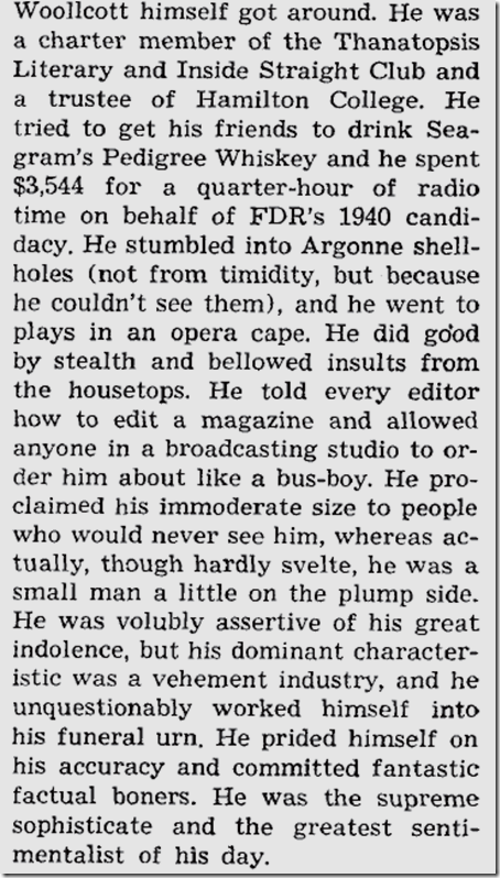 Alexander Woollcott, Saturday Review, June 2, 1945 