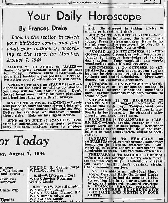 Aug. 7, 1944, Horoscope