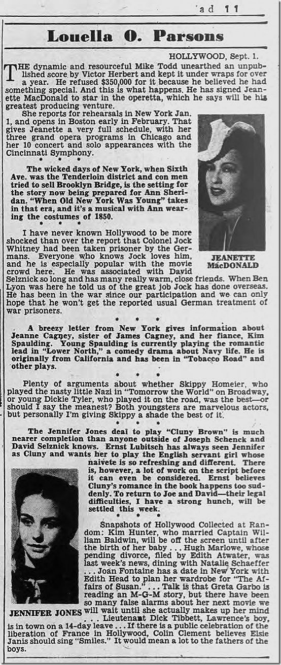 Sept. 2, 1944, Louella Parsons 