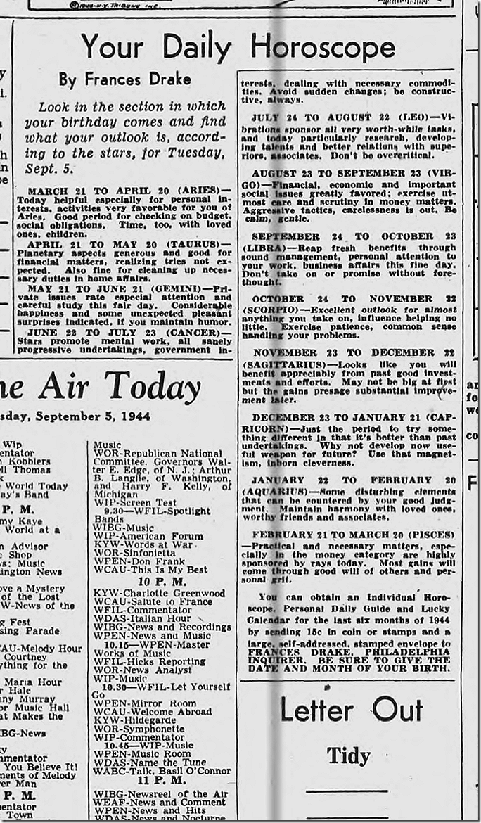 Sept. 5, 1944, horoscope Sept. 5, 1944, horoscope