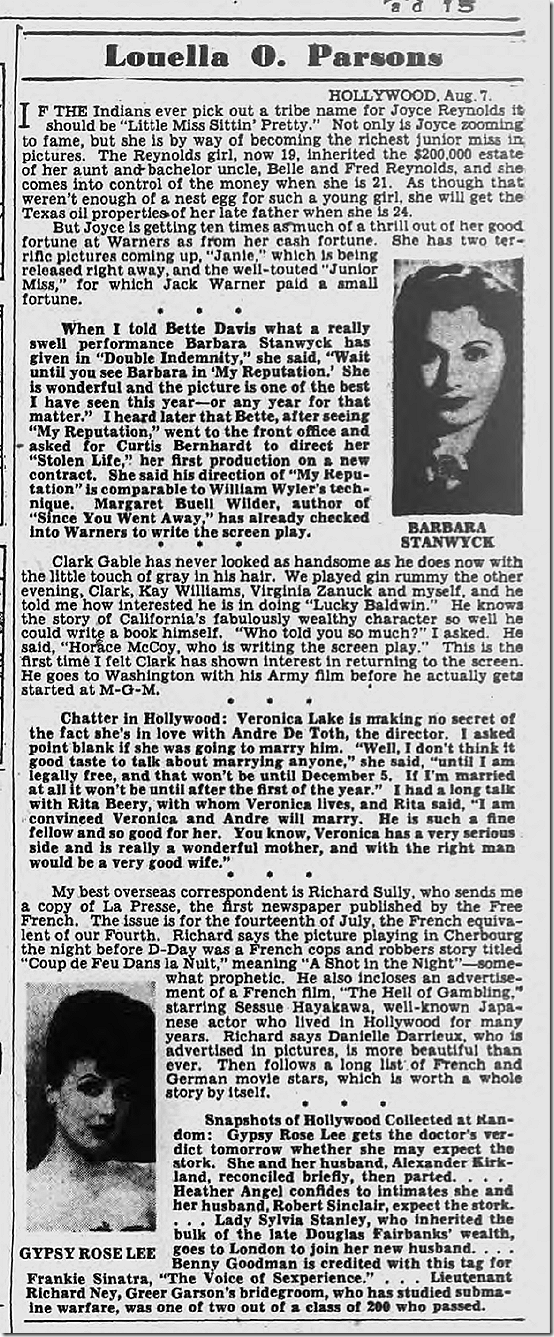 Aug. 8, 1944, Louella Parsons Aug. 8, 1944, Louella Parsons