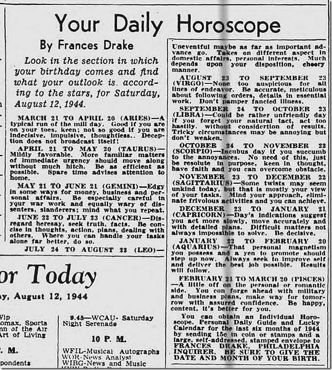 Aug. 12, 1944, Horoscope 