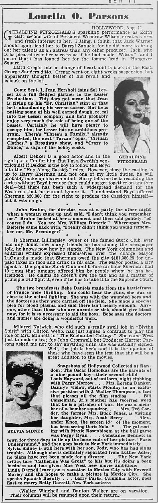 Aug. 12, 1944, Louella Parsons