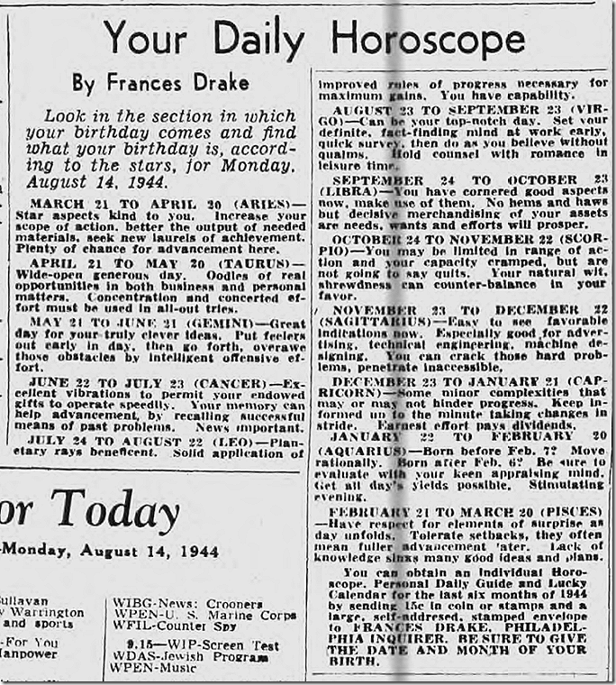 Aug. 14, 1944, Horoscope
