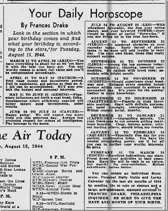 Aug. 15, 1944, Horoscope