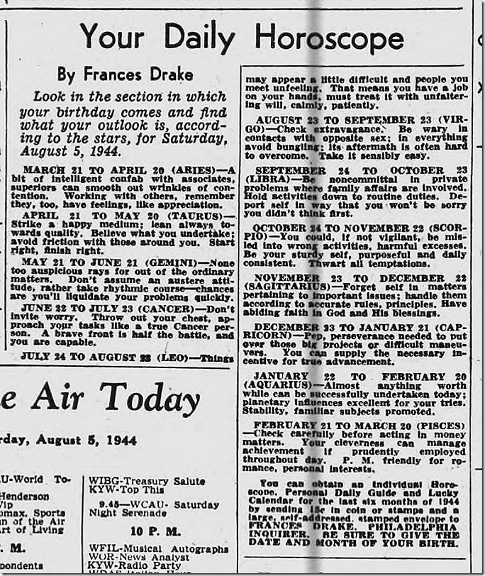 Aug. 5, 1944, Horoscope