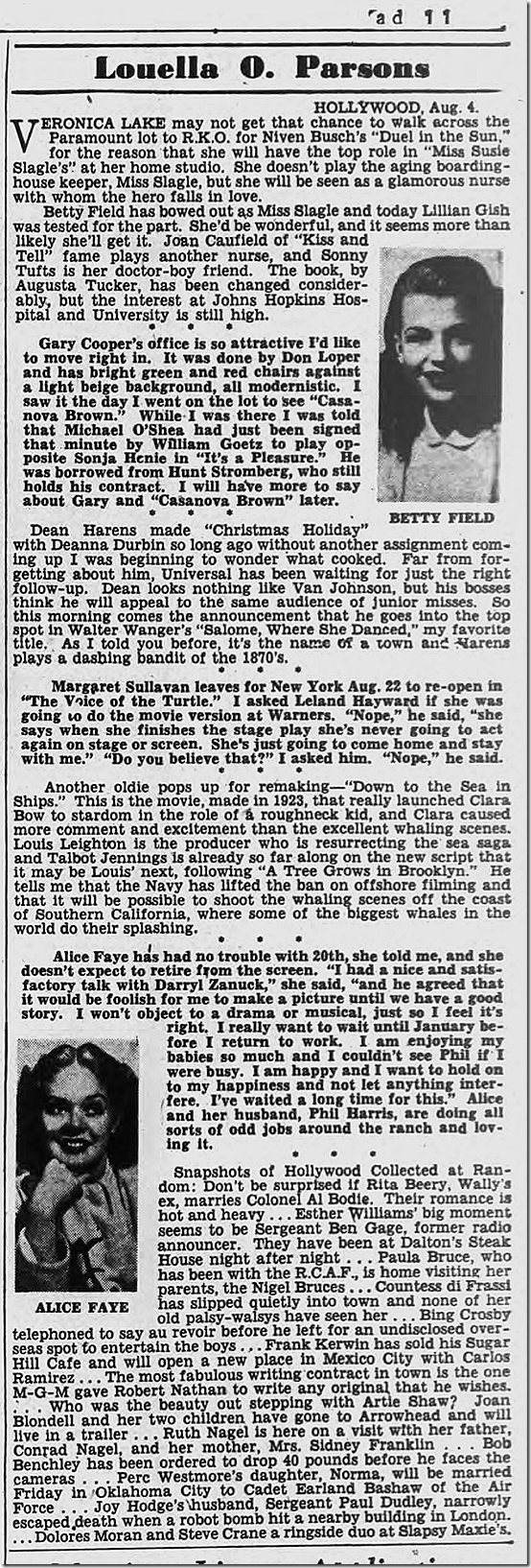 Aug. 5, 1944, Louella Parsons 