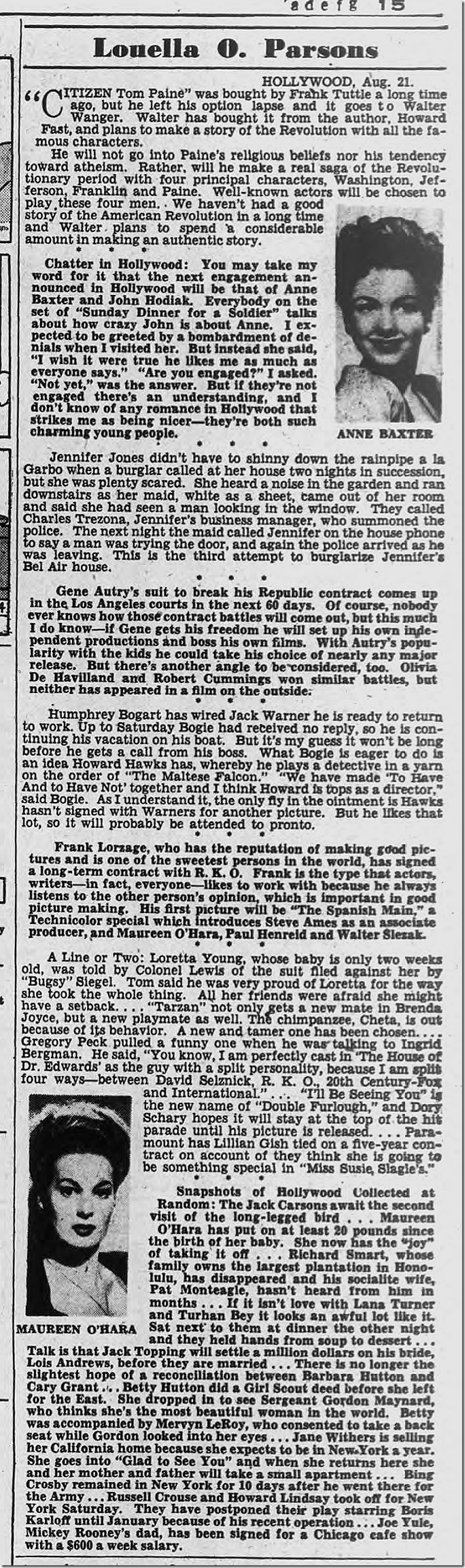 Aug. 22, 1944, Louella Parsons Aug. 22, 1944, Louella Parsons