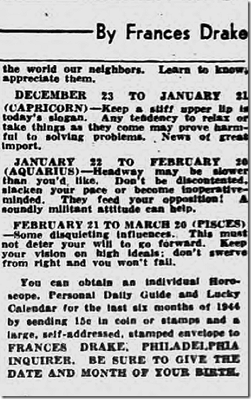 Oct. 2, 1944, Horoscope 
