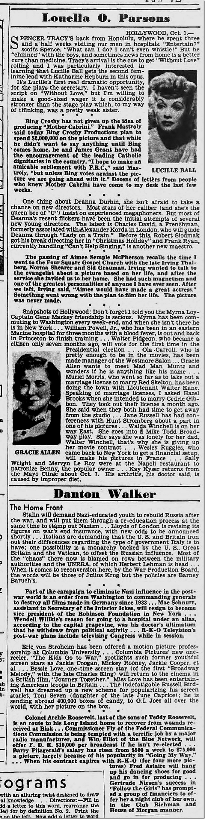 Oct. 2, 1944, Louella Parsons 
