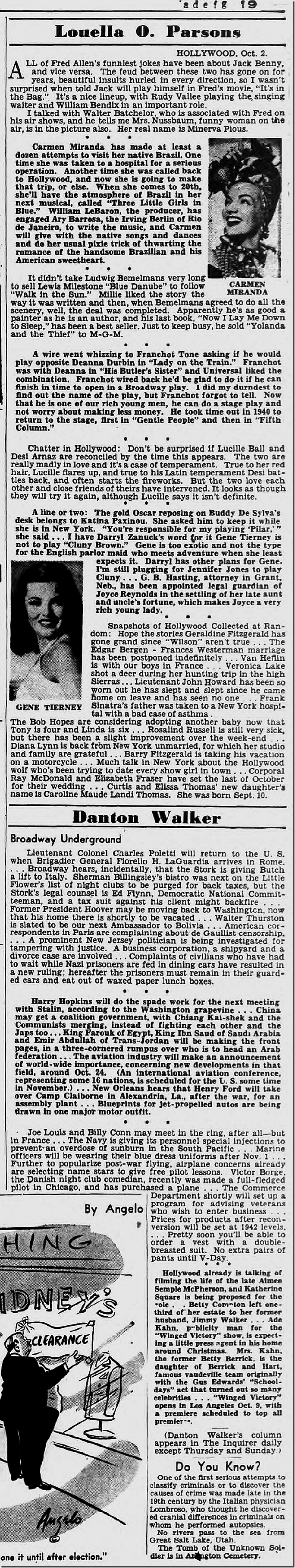 Oct. 3, 1944, Louella Parsons Oct. 3, 1944, Louella Parsons