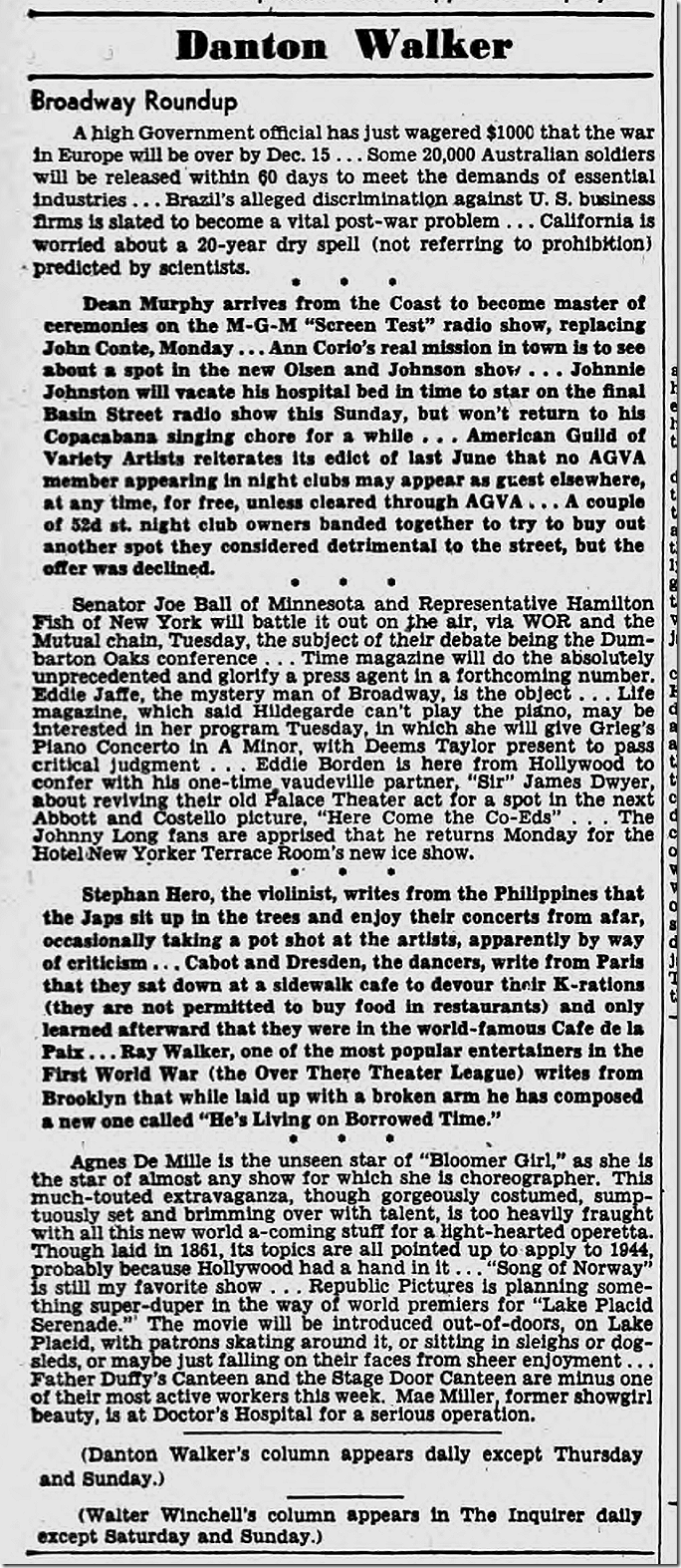 Oct. 7, 1944, Danton Walker Oct. 7, 1944, Danton Walker
