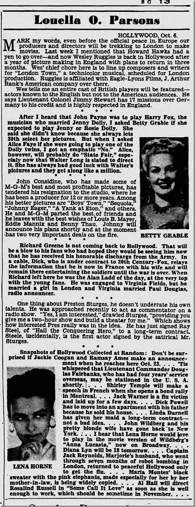 Oct. 7, 1944, Louella Parsons Oct. 7, 1944, Louella Parsons
