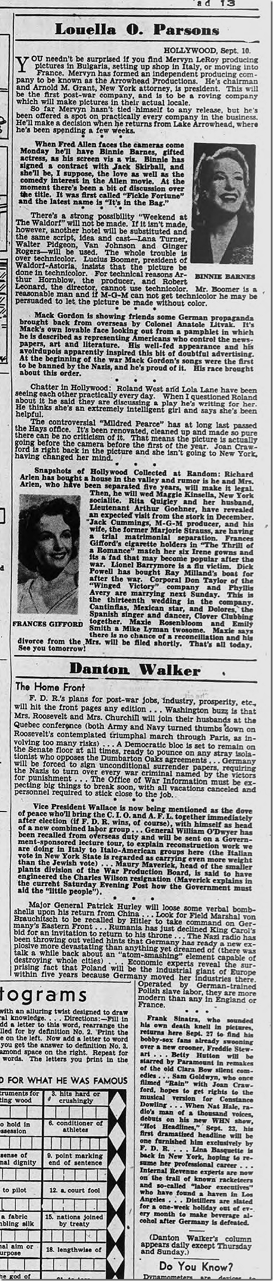 Sept. 11, 1944, Louella Parsons 