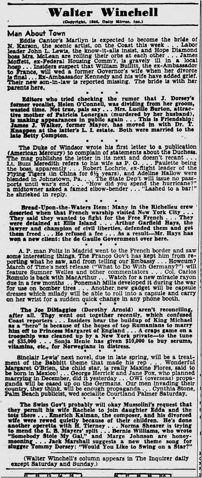 Sept. 18, 1944, Walter Winchell Sept. 18, 1944, Walter Winchell